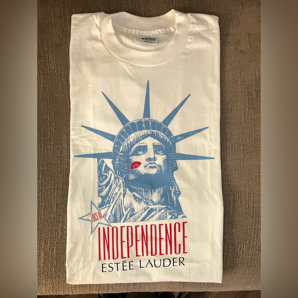 VTG Estee Lauder White T-Shirt Adult XL Patriotic Statue of Liberty Face USA 90s